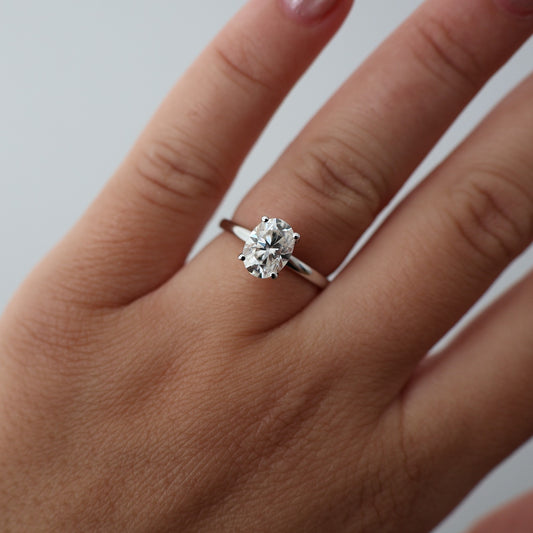 1.5 carat oval solitaire moissanite engagement ring in silver
