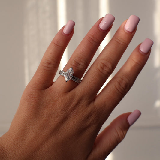 1.5 carat marquise cubic zirconia pave ring in silver