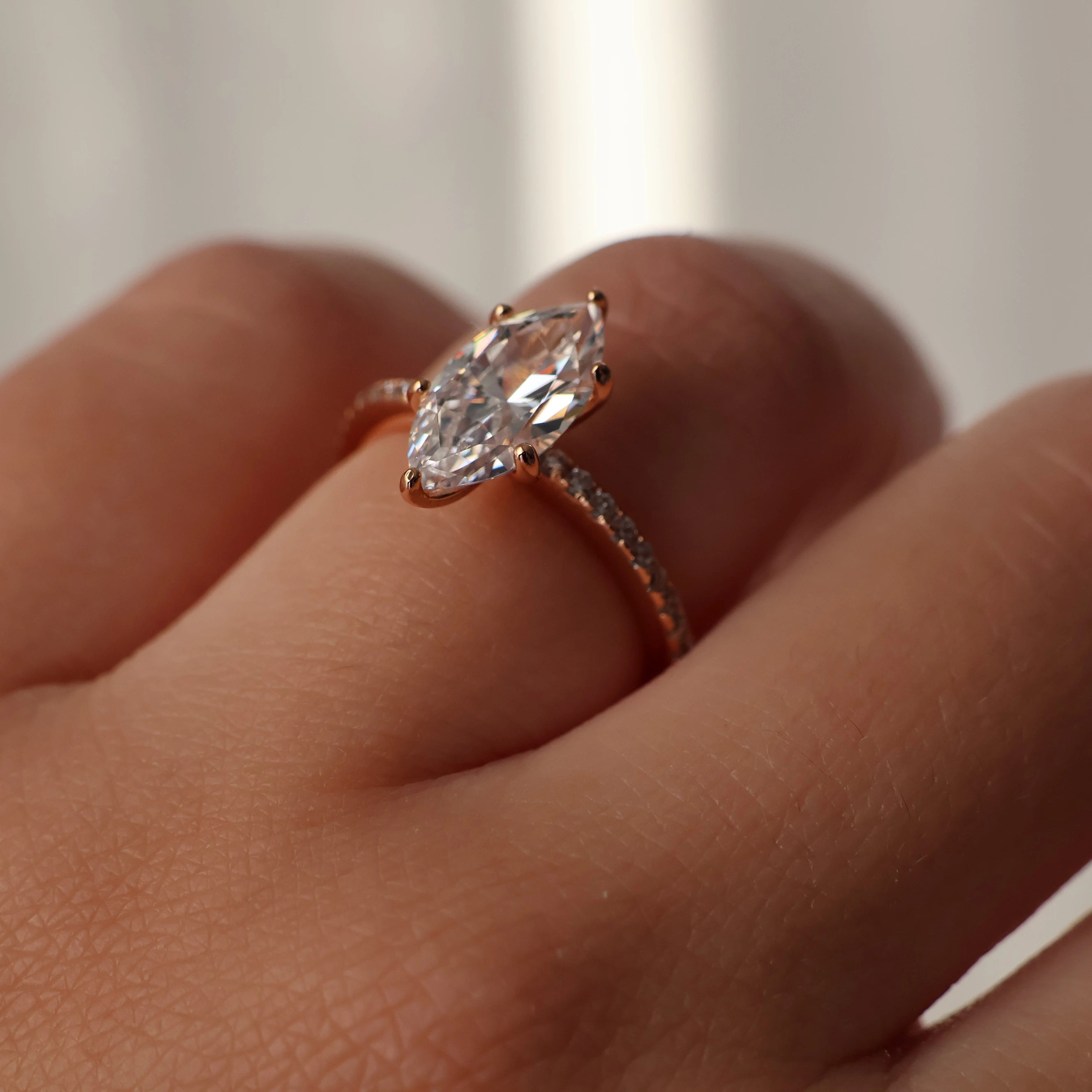 1.5 ct marquise cut ring pave band champagne gold