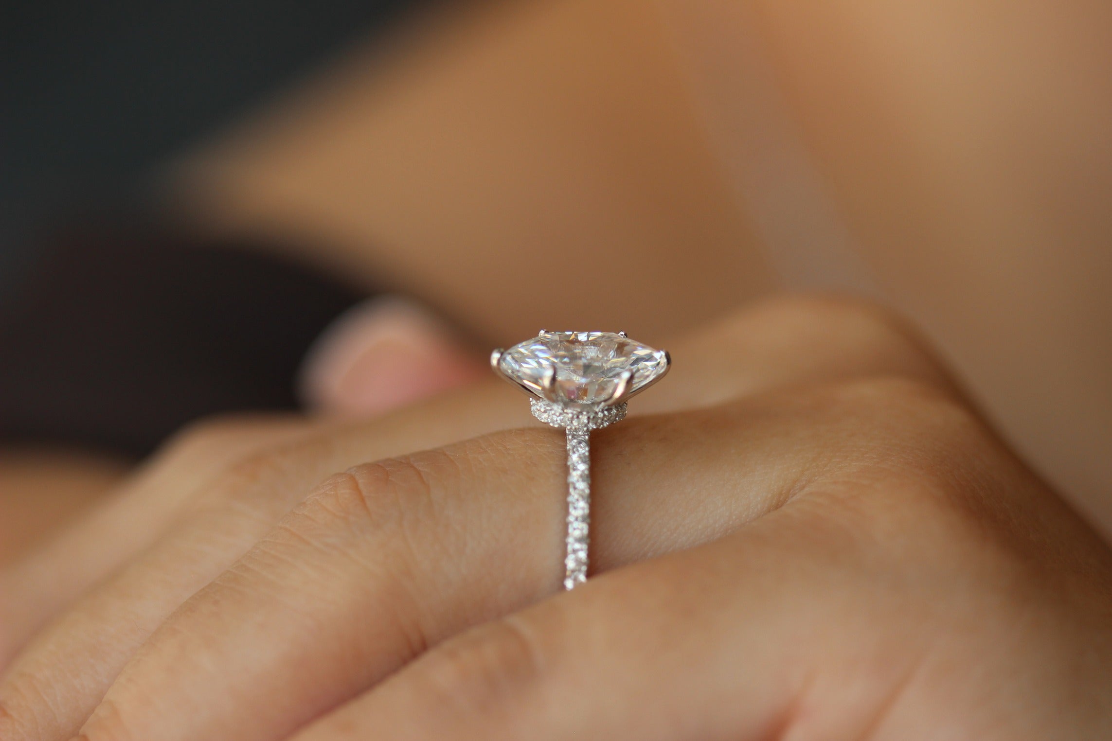 1.5 ct marquise silver ring with pave band 