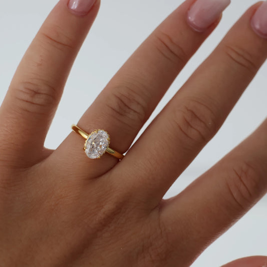 1.5 carat oval ring with hidden halo in gold