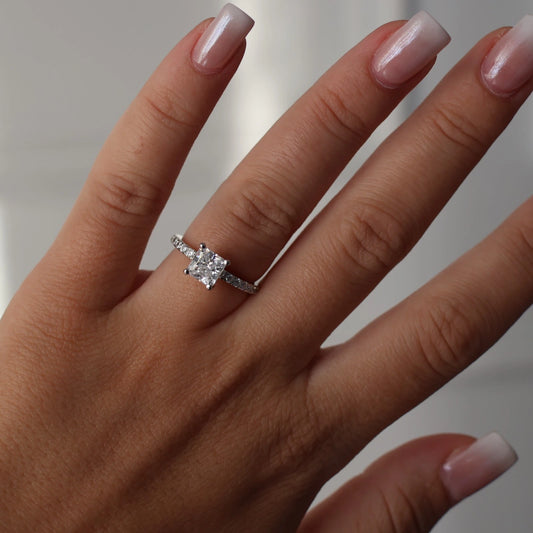 1.5 carat princess cut silver ring with pave band