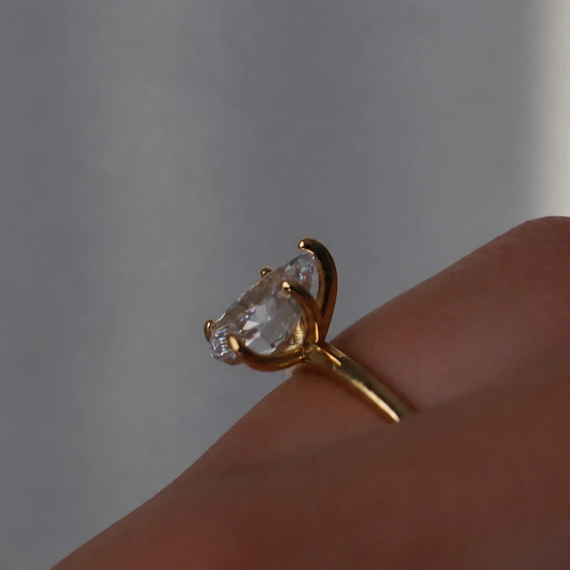 1.75 carat pear cut CZ ring with an 18k gold plated setting