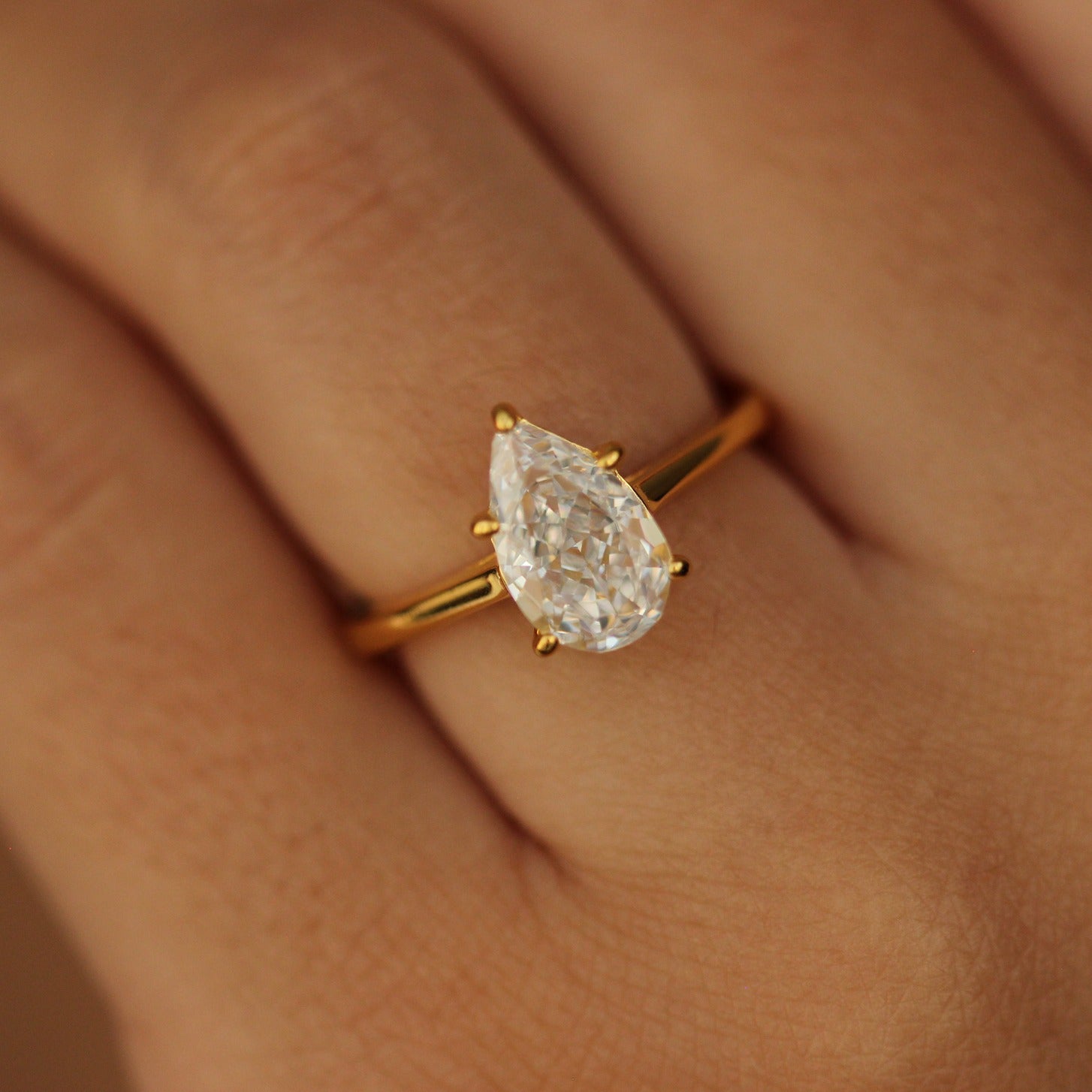 1.75 carat pear solitaire ring in 18k gold plating