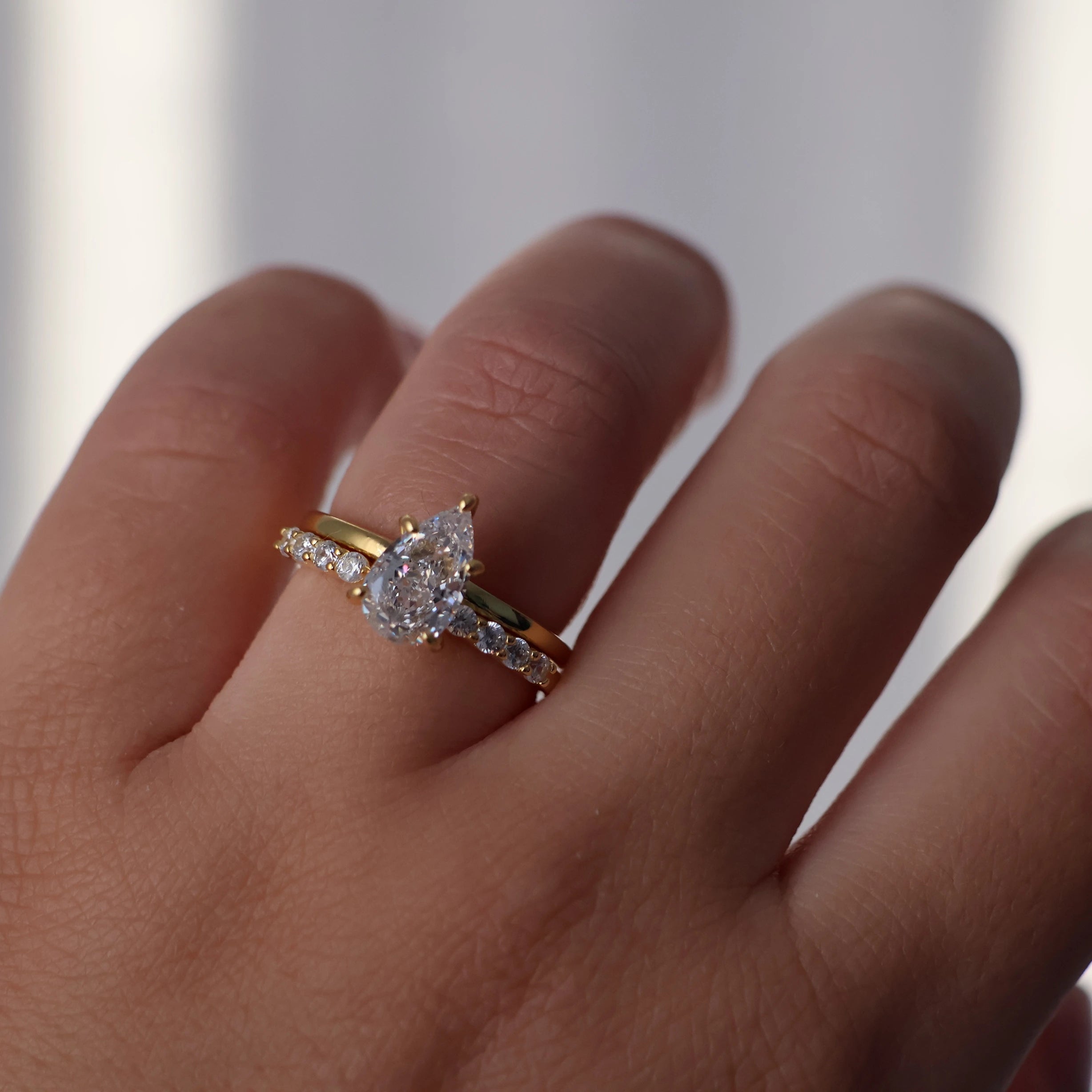 1.75ct pear shaped cubic zirconia engagement ring with gold plated band