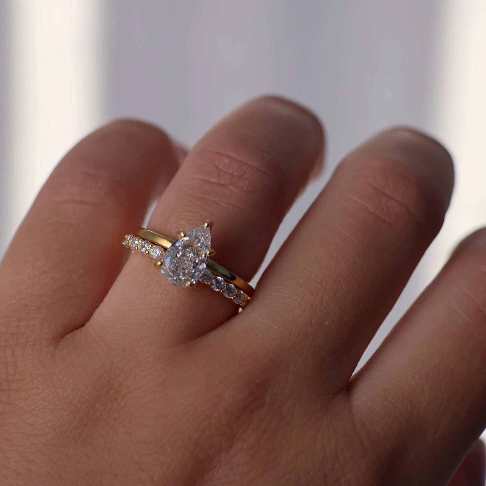 1.75ct pear shaped cubic zirconia engagement ring with gold plated band