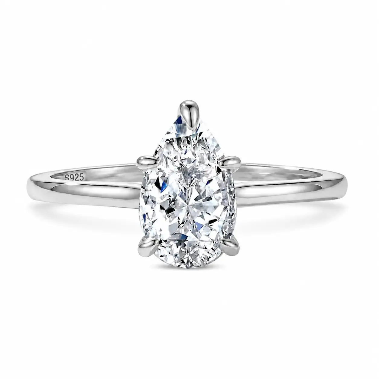 1.75ct pear-cut solitaire cubic zirconia silver ring