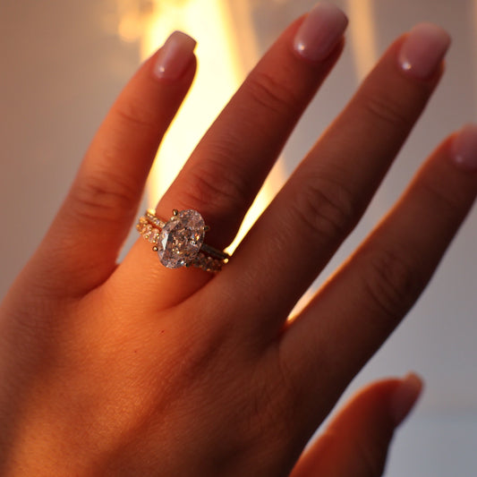 14k gold plated 3.5 ct crushed ice cubic zirconia engagement ring with a pavé band
