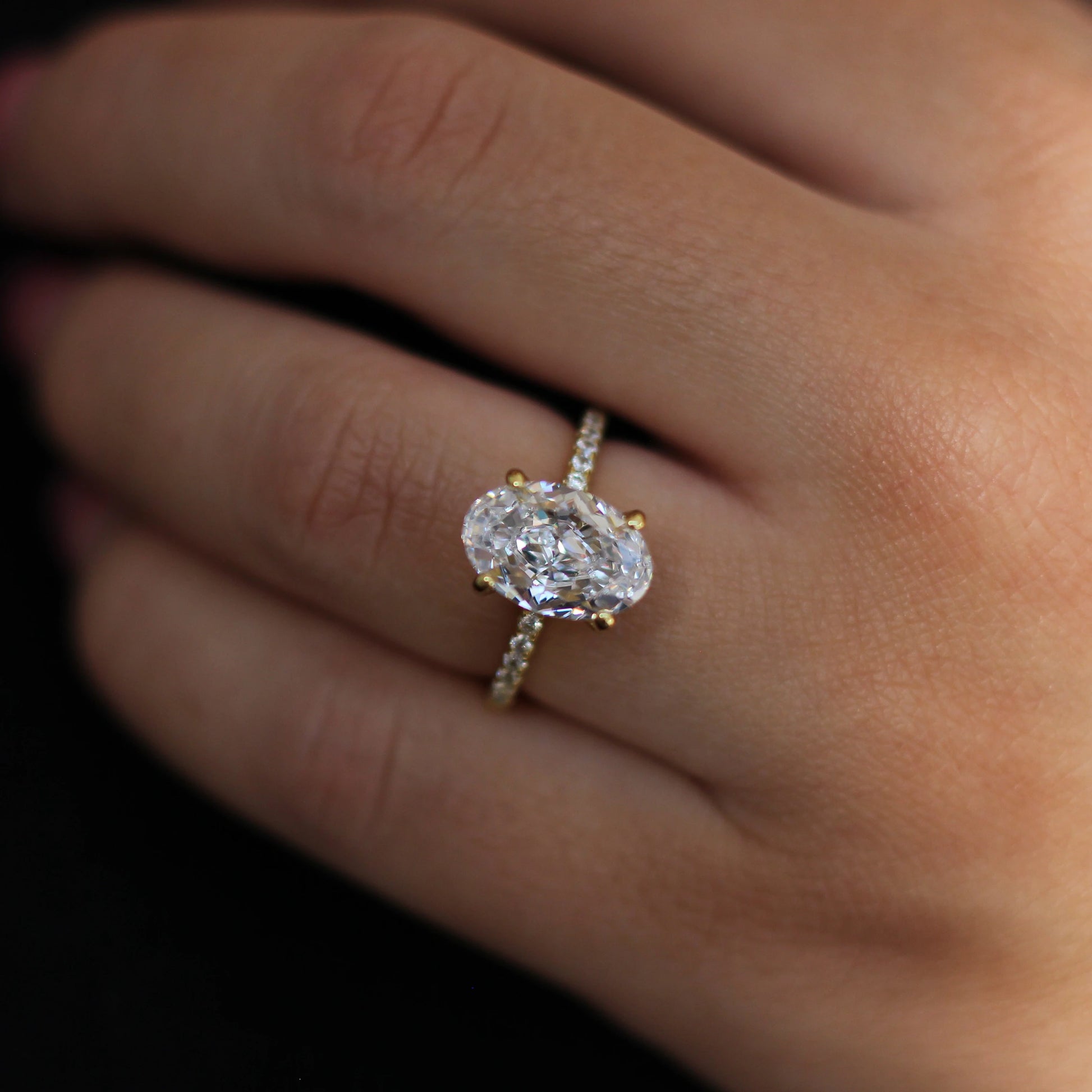 14k gold crushed ice elongated oval pavé band with cubic zirconia