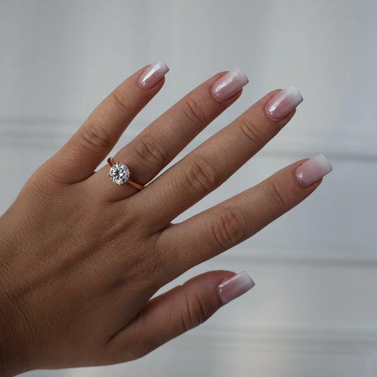 14K gold filled solitaire ring featuring a 2 carat round moissanite
