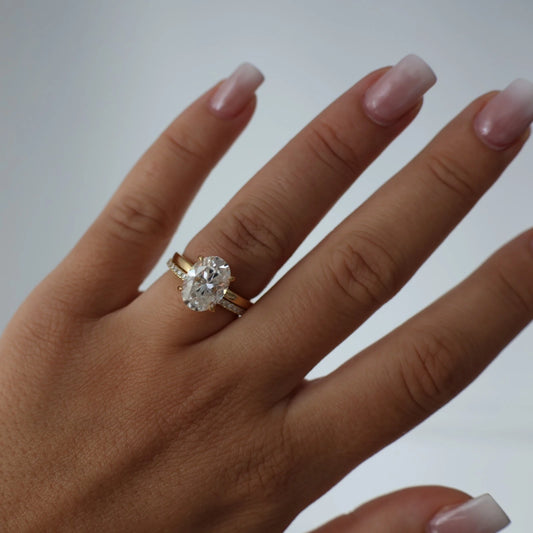 14K gold filled solitaire ring featuring a 4 carat oval moissanite
