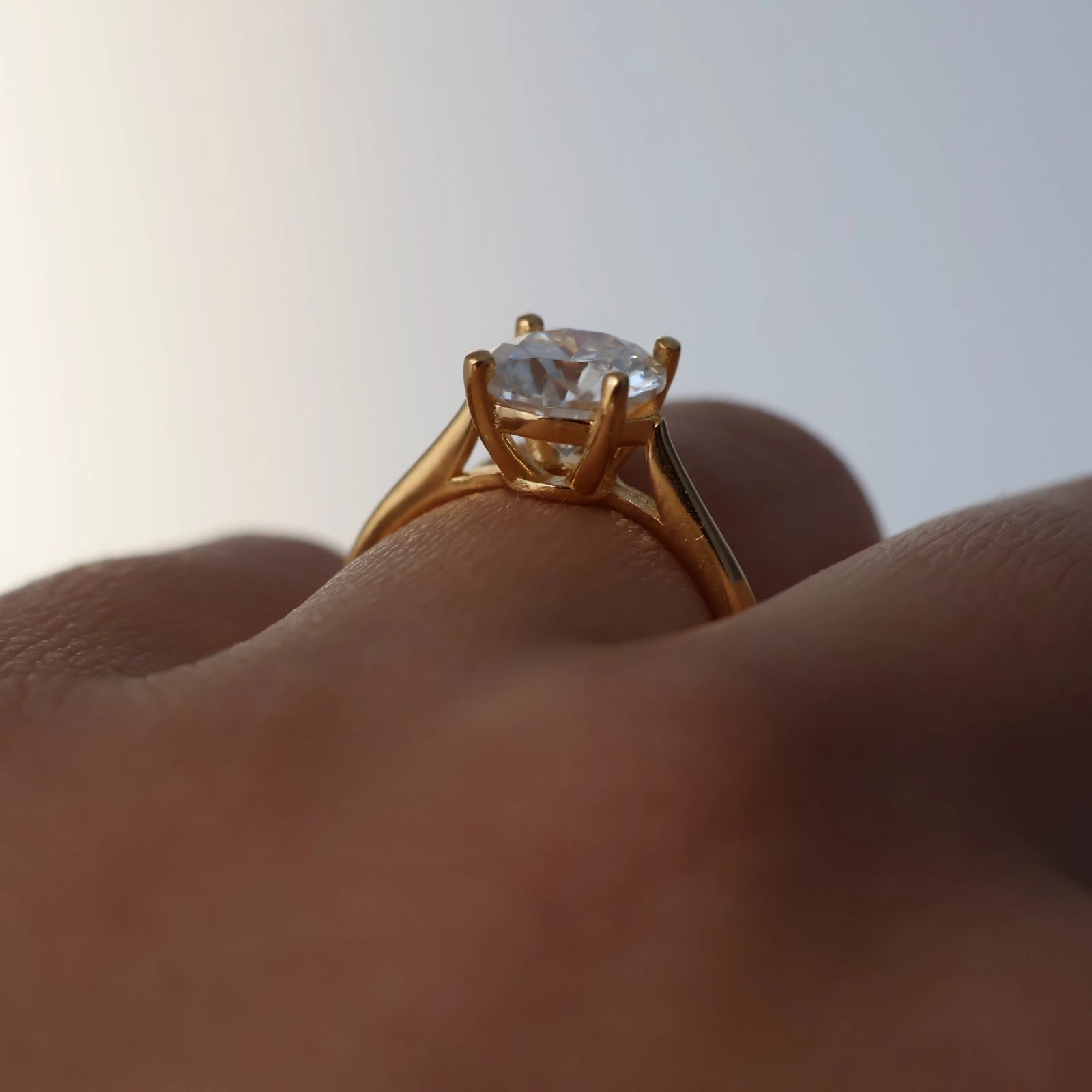 14K gold filled round solitaire moissanite ring with 2 carat stone