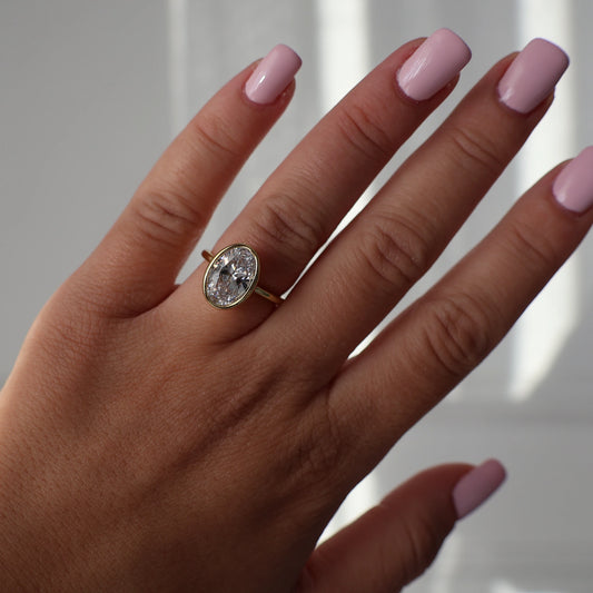 14K gold plated 3.5 carat oval bezel set ring