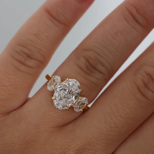 14k gold plated 3.5 ct cubic zirconia trilogy engagement ring