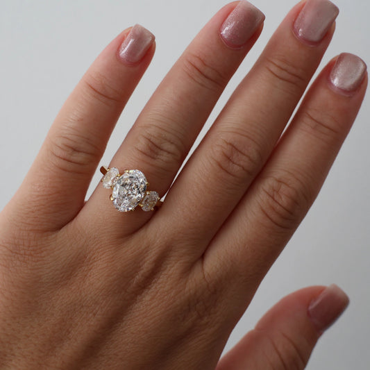 14k gold plated 3.5 ct three stone oval trilogy ring with cubic zirconia