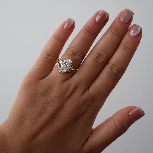 14k gold plated pear and oval three stone ring