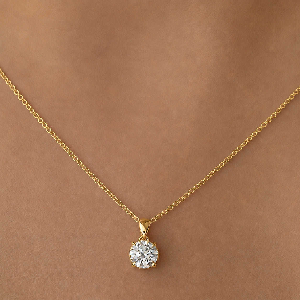 14k Gold Round Lab Diamond Pendant Necklace