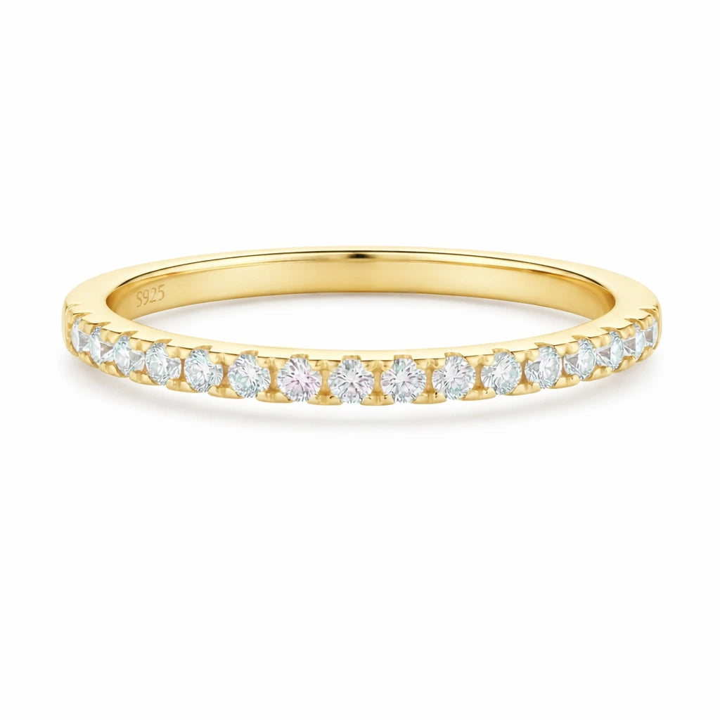 14k Half Eternity Pave Gold Ring on white background