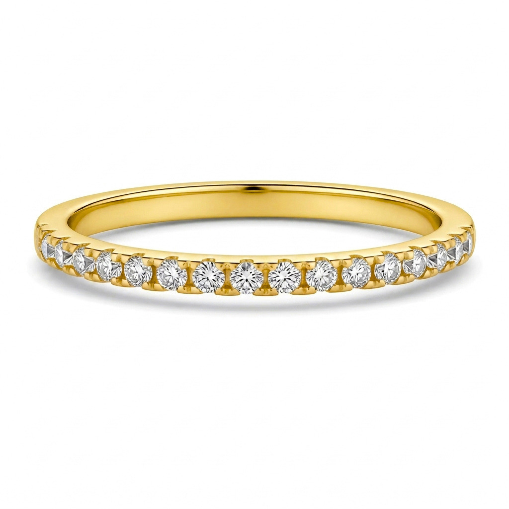 18k Half Eternity Pave Gold Vermeil Ring 1.8mm