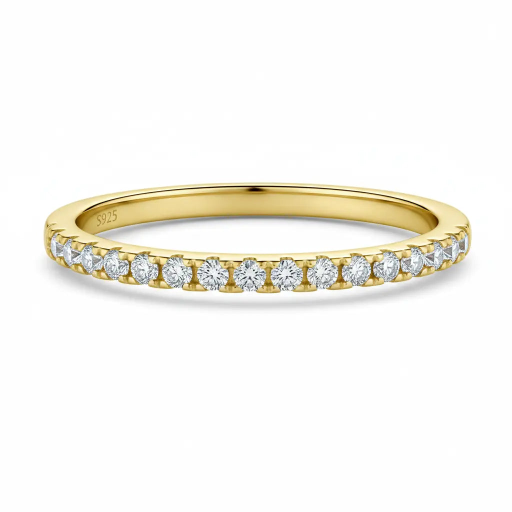 18k Half eternity pave gold wedding band with 1.8mm width