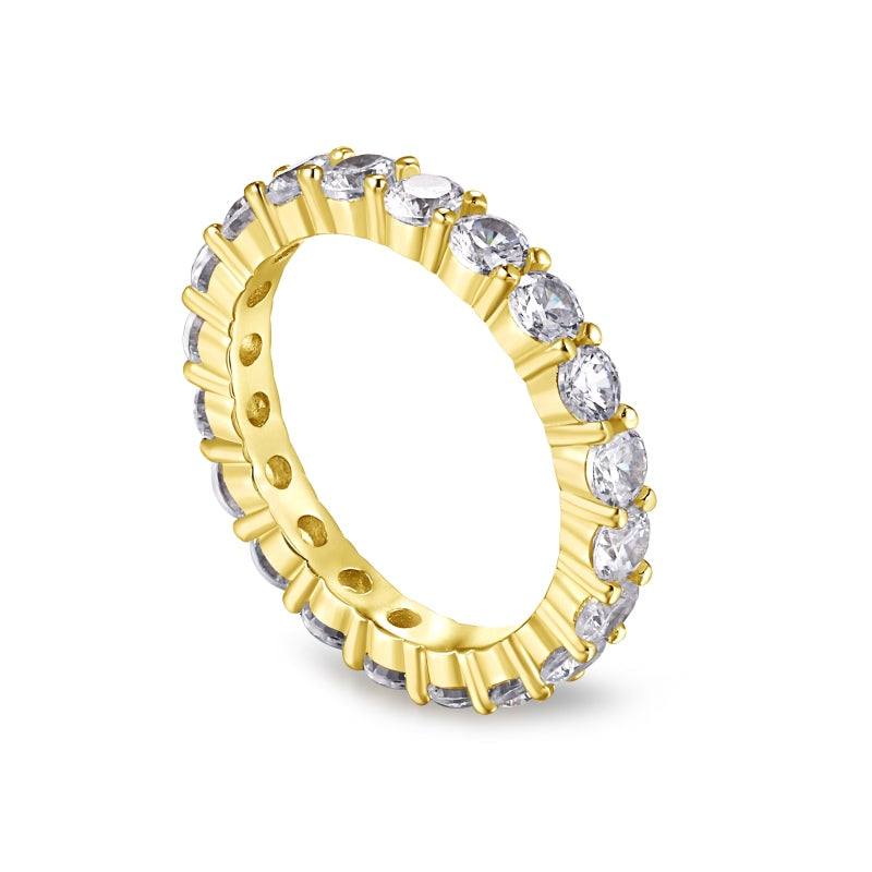 18k gold plated eternity ring with round cubic zirconia stones