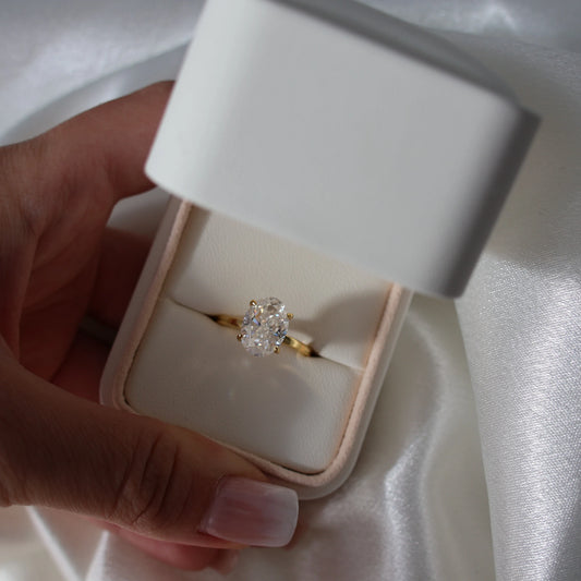18k gold filled 4 carat oval moissanite engagement ring in solitaire
