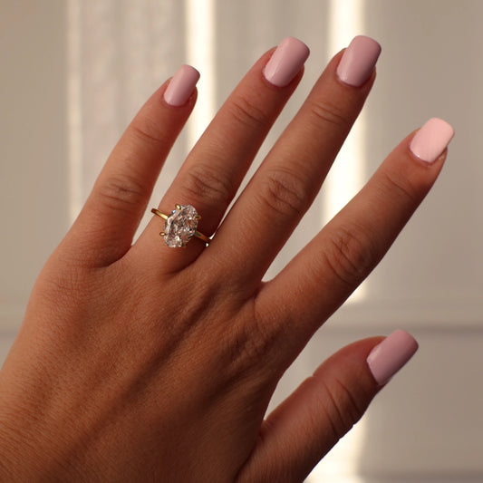 18K gold plated 3.5 carat oval solitaire ring