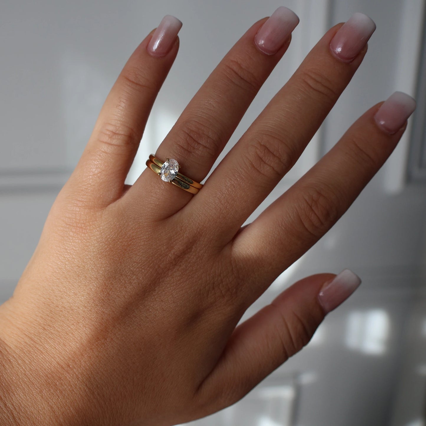 1ct oval cubic zirconia ring with 18k gold plating