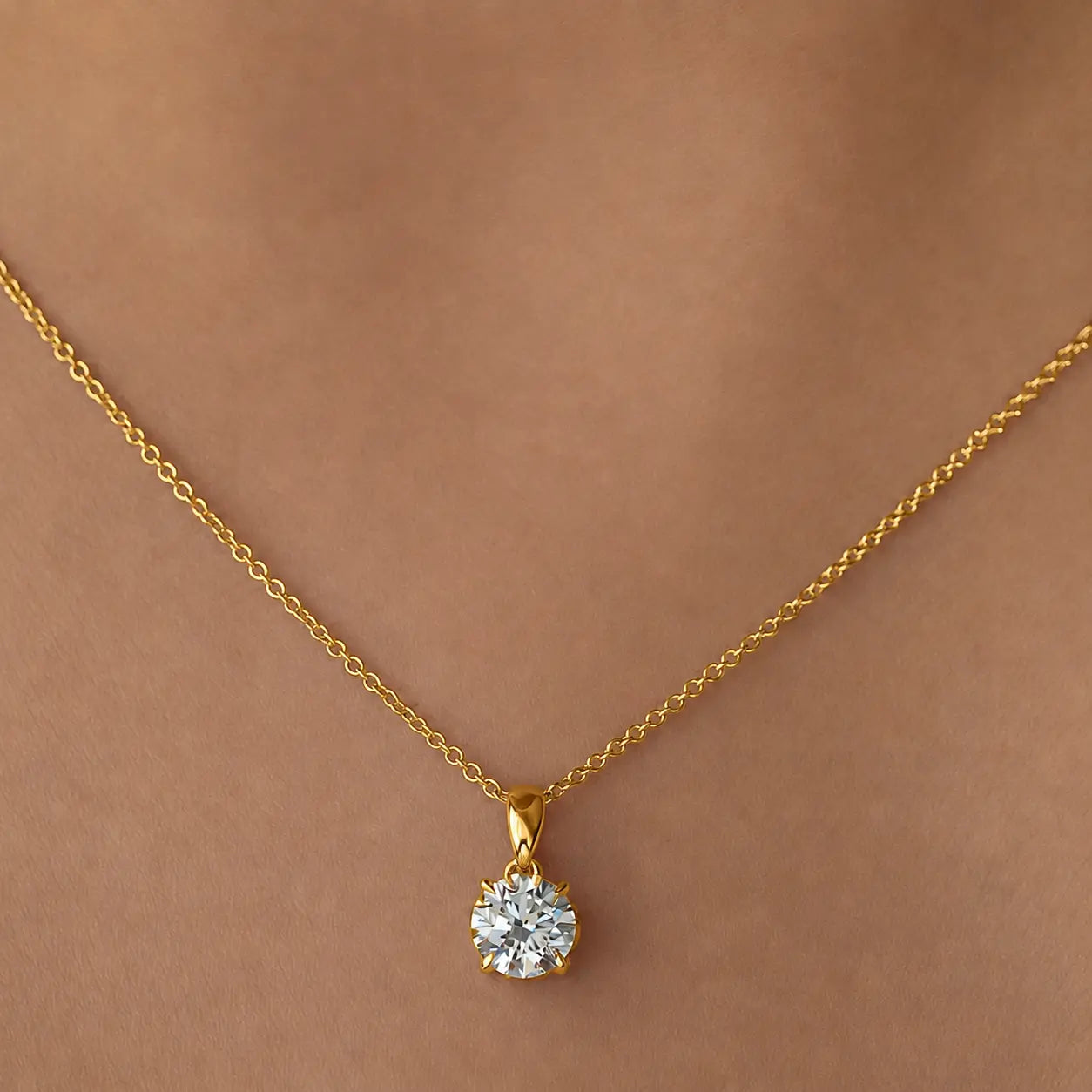 18k Gold Round Lab Diamond Pendant Necklace