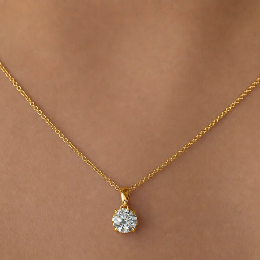 18k Gold Round Lab Diamond Pendant Necklace