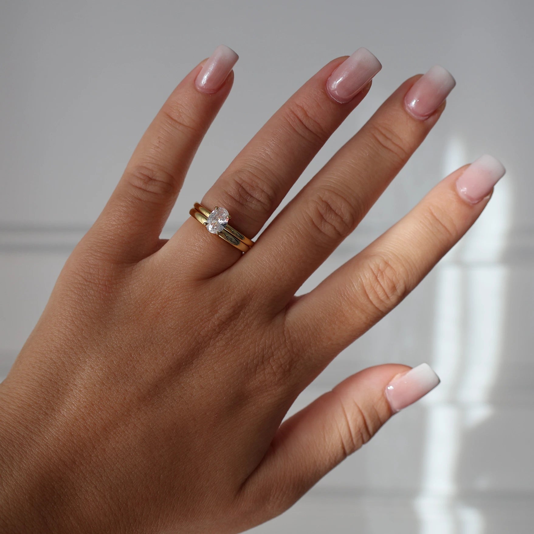 1 ct oval CZ solitaire ring in 18k gold plated finish
