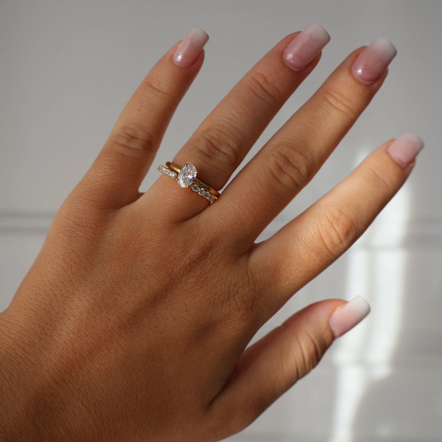 1ct oval cubic zirconia solitaire ring in 18k gold plating