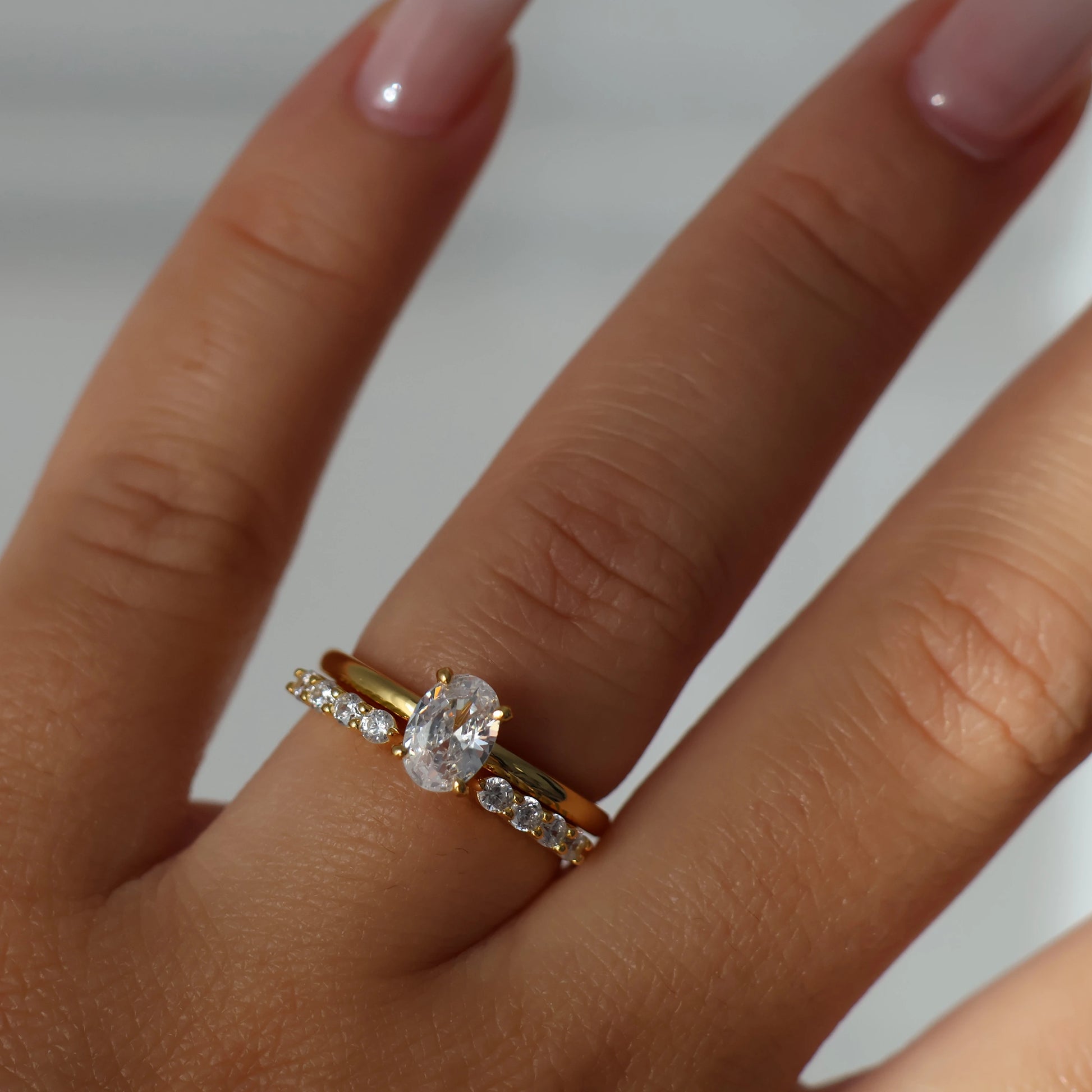 1 ct oval CZ ring in 18k gold plated finish