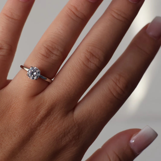 1ct round cut silver solitaire ring