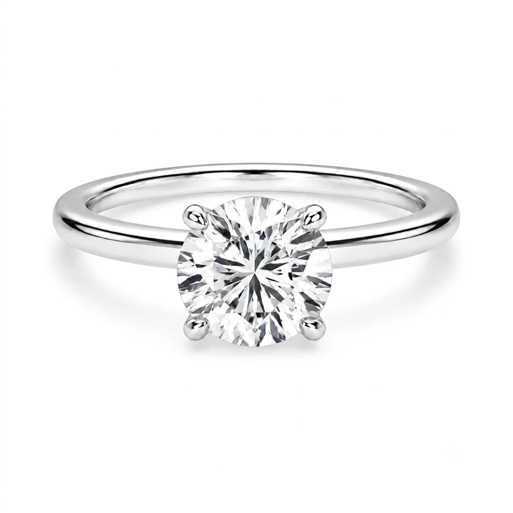 2 carat round cut solitaire ring in silver
