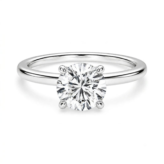 2 carat round cut solitaire ring in silver