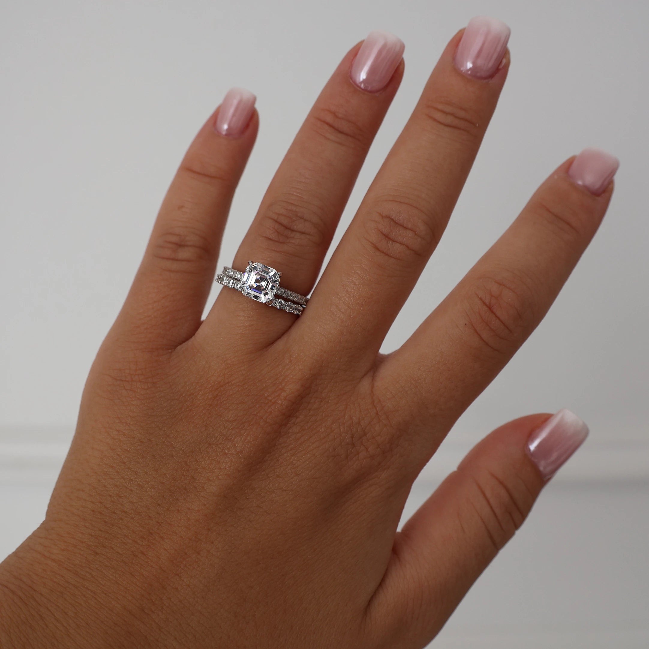 2 carat asscher cut cubic zirconia ring in silver