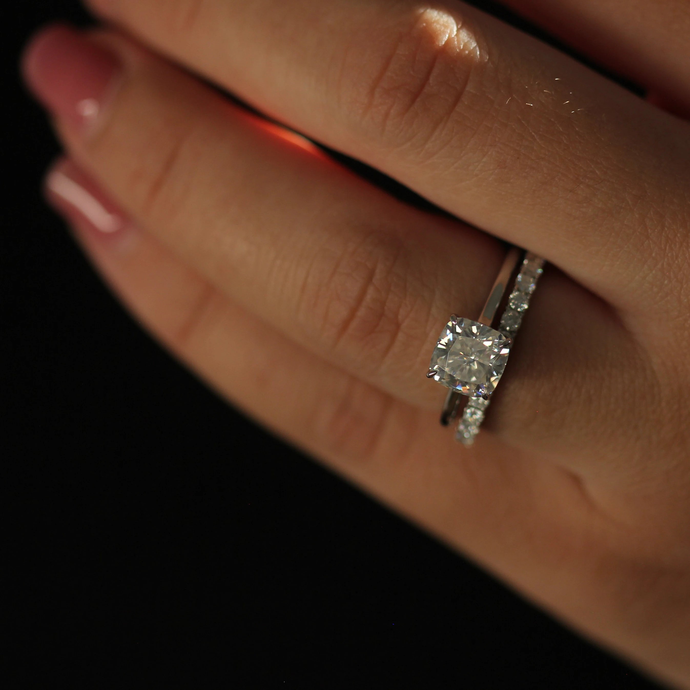 2 carat cushion cut solitaire moissanite engagement ring in silver