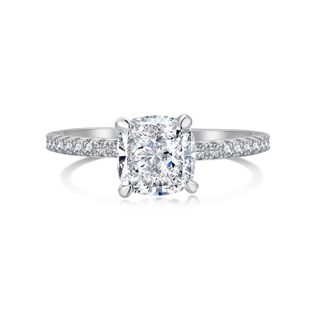 2 carat cushion Silver Engagement Ring