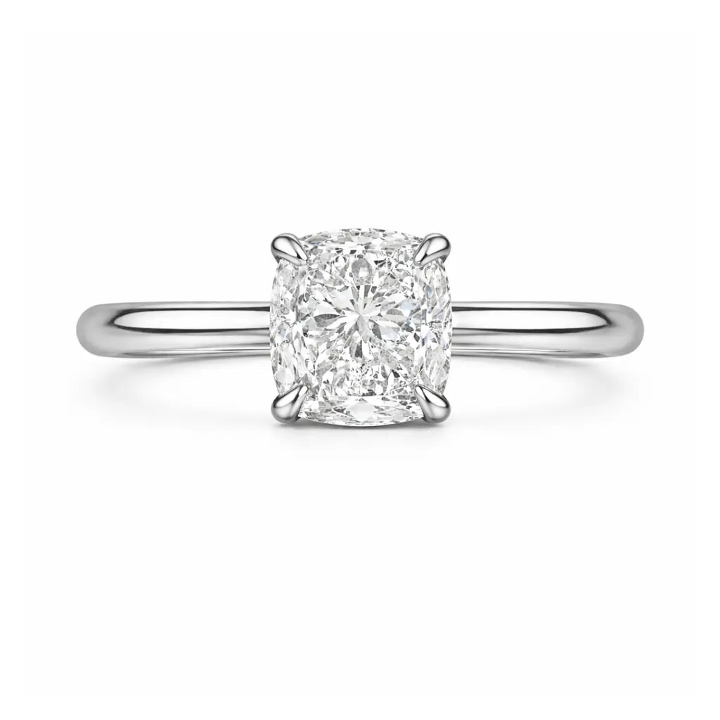 2 carat cushion cut moissanite solitaire engagement ring in silver