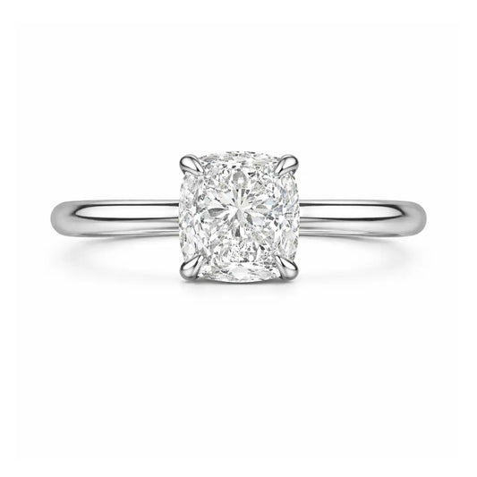 2 carat cushion cut moissanite solitaire engagement ring in silver