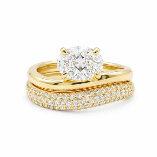 2 carat east west gold wedding band set