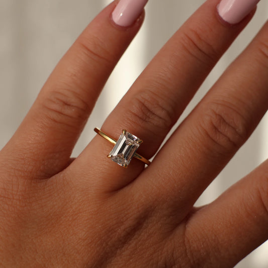2 carat emerald cut cubic zirconia ring in 14k gold plating