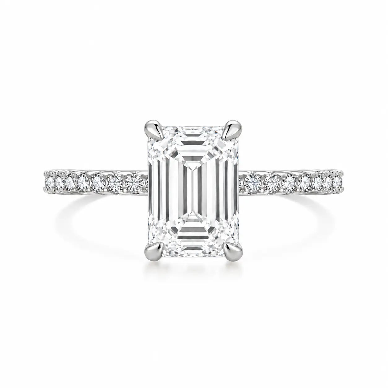 2 carat emerald cut silver pave ring
