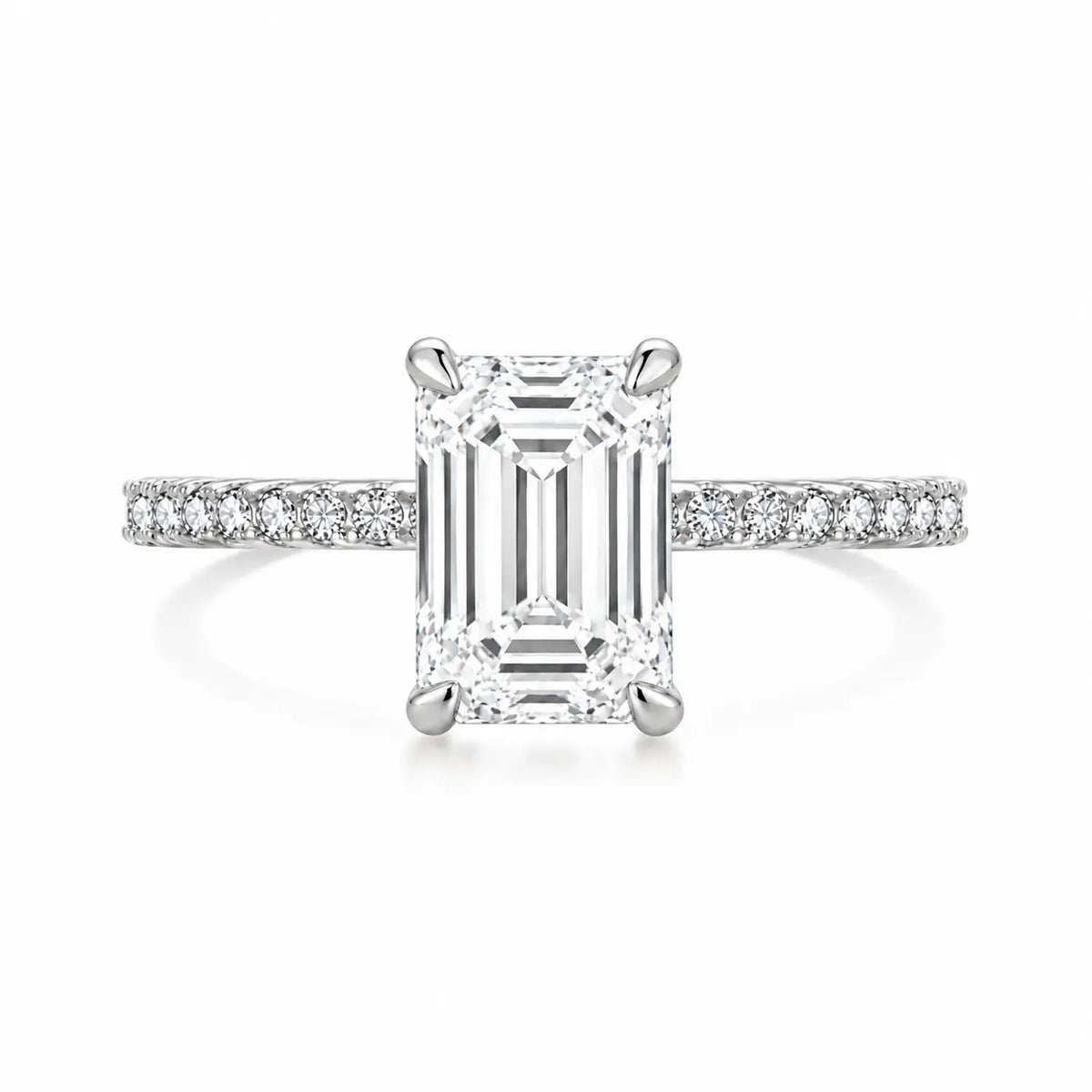 2 carat emerald cut silver pave ring