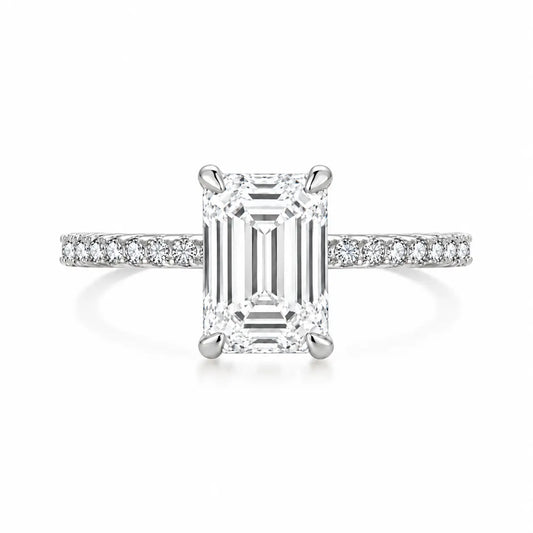 2 carat emerald cut silver pave ring