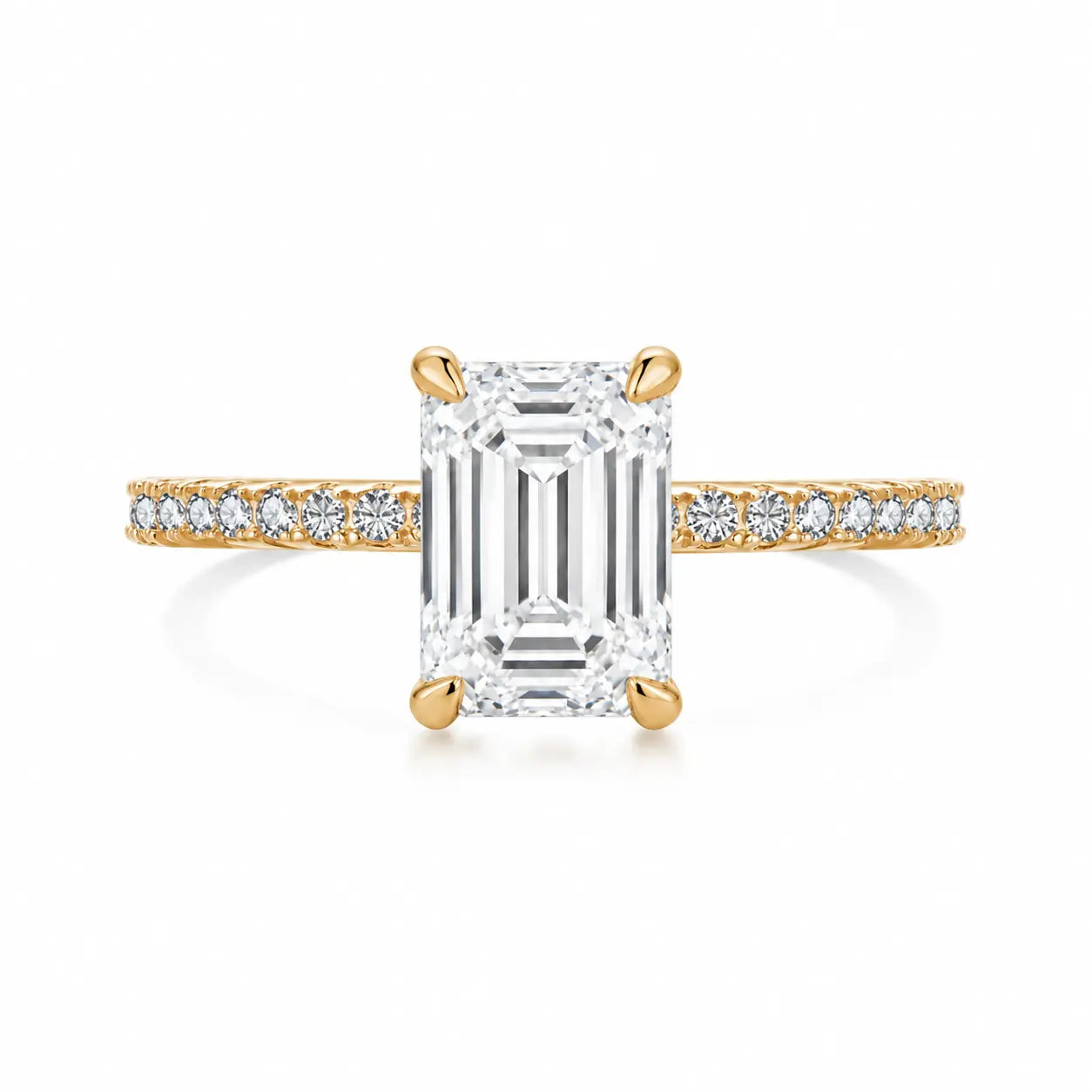 2 carat emerald pave ring in champagne gold