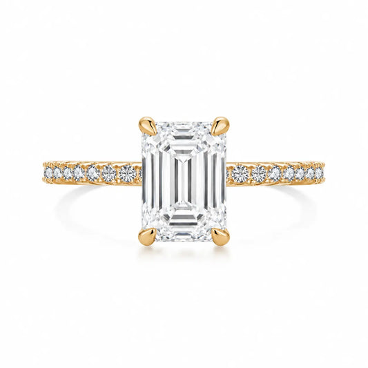2 carat emerald pave ring in champagne gold