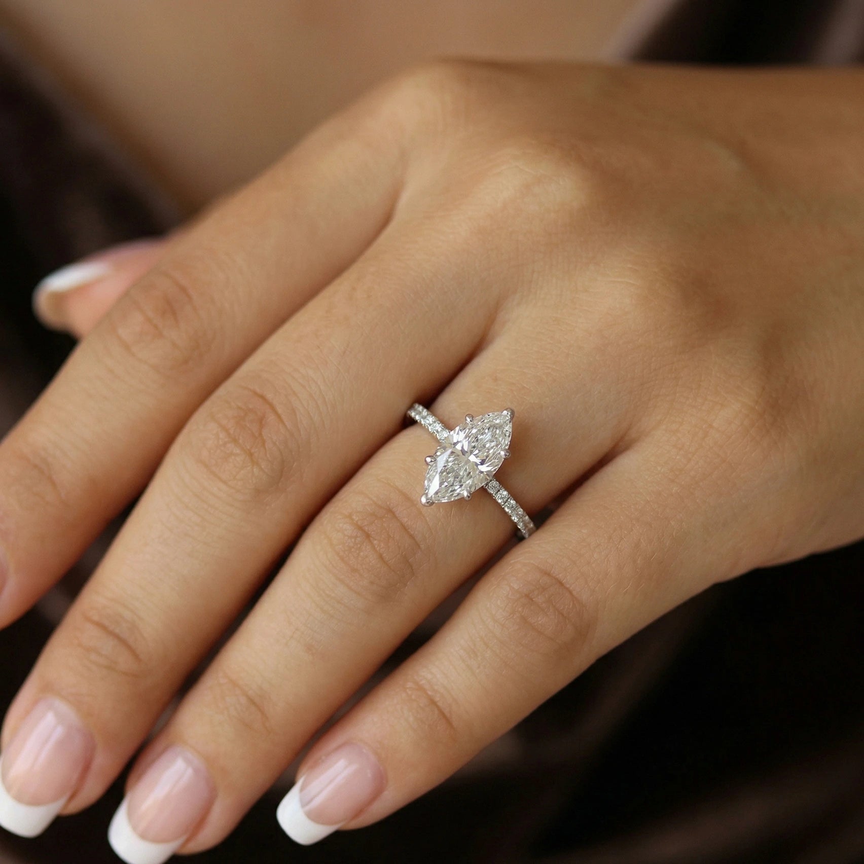 2 ct marquise moissanite engagement ring with pave band