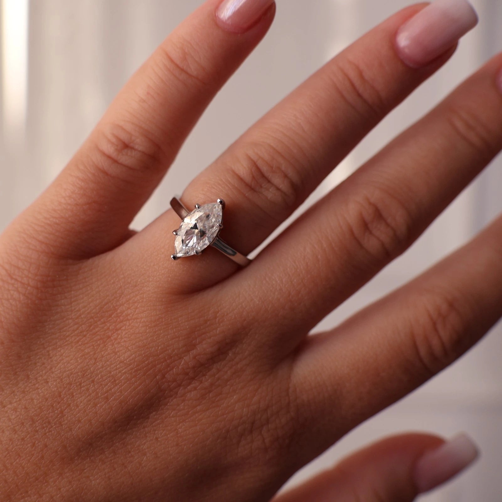 2 carat marquise moissanite solitaire ring in silver